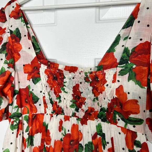 Maeve Anthropologie Mini Dress Floral Print Smocked Short Sleeve Size M - Picture 4 of 8